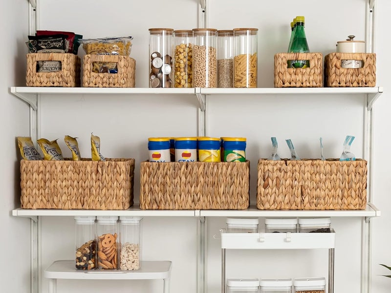 StorageWorks Water Hyacinth Storage Baskets, Square Wicker Baskets with Built-in Handles, Hand-Woven Baskets for Bedroom, Bathroom, Pantry, Shelves, Set of 3 (1PC Large, 2PCS Medium) - Image 5