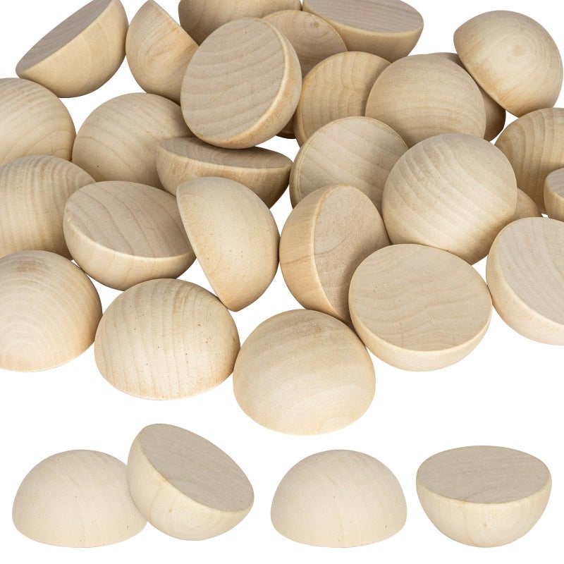 30PCS 2 inch Unfinished Round Wood Half Sphere Balls 50mm Small Natural Wooden Half Split Balls for Crafts and DIY Decorative Projects