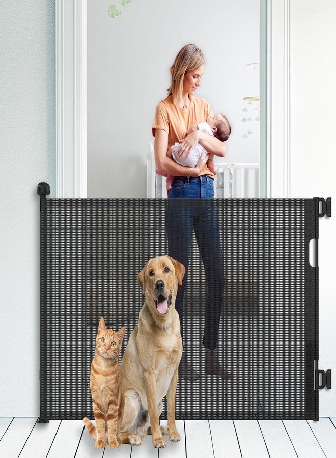 KYXAIN Upgraded Retractable Baby Gate for Stairs, 33"Tall Expands 71"Wide Ideal Safety Solution Dog Gate for Stairs Doorways Hallways Indoor/Outdoor Mesh Baby Gate Retractable Screen Door(Black,86CMx180CM) - Image 1