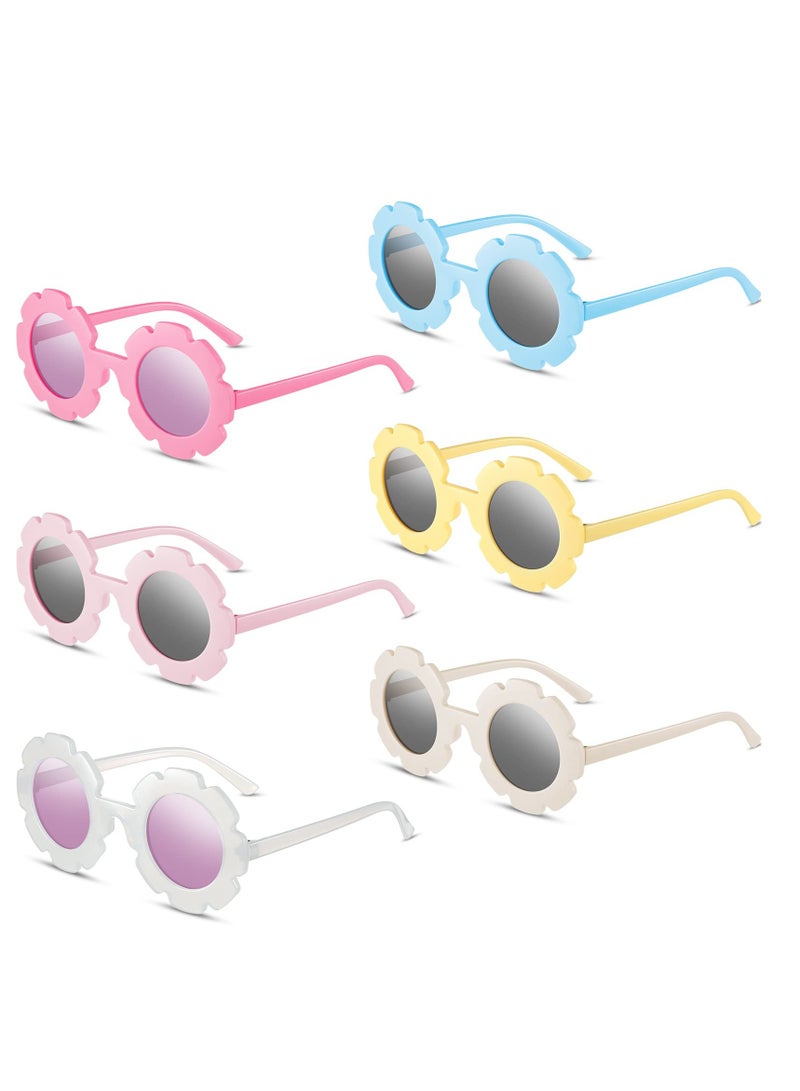 SOLARAE Kids Round Flower Sunglasses Girls Flower Shaped Sunglasses Cute Outdoor Sunglasses Beach Eyewear for Kids 6 Pairs - Image 1