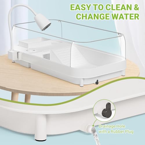 Moonorange Large Turtle Tank Kit (Tank+Lamp+Filter), Acrylic Turtle Tank Starter Kit with Heightened and Curved Fences, Bottom Drainage, Multi-Function Areas - Image 5