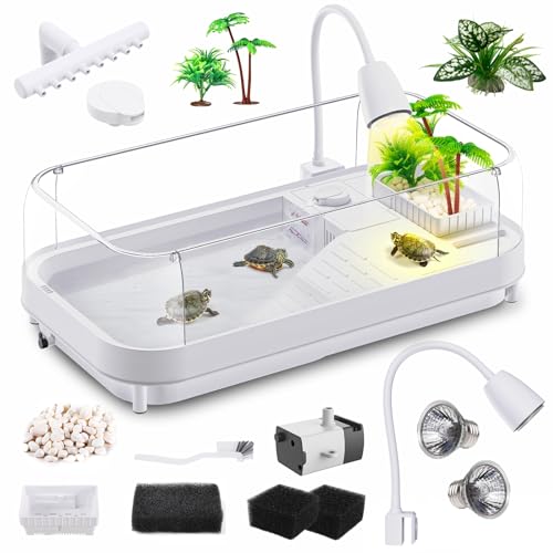 Moonorange Large Turtle Tank Kit (Tank+Lamp+Filter), Acrylic Turtle Tank Starter Kit with Heightened and Curved Fences, Bottom Drainage, Multi-Function Areas - Image 1