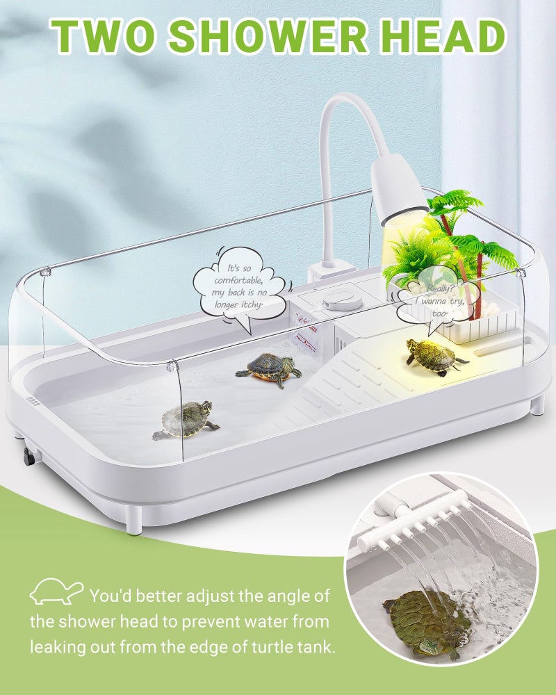 Moonorange Large Turtle Tank Kit (Tank+Lamp+Filter), Acrylic Turtle Tank Starter Kit with Heightened and Curved Fences, Bottom Drainage, Multi-Function Areas - Image 3