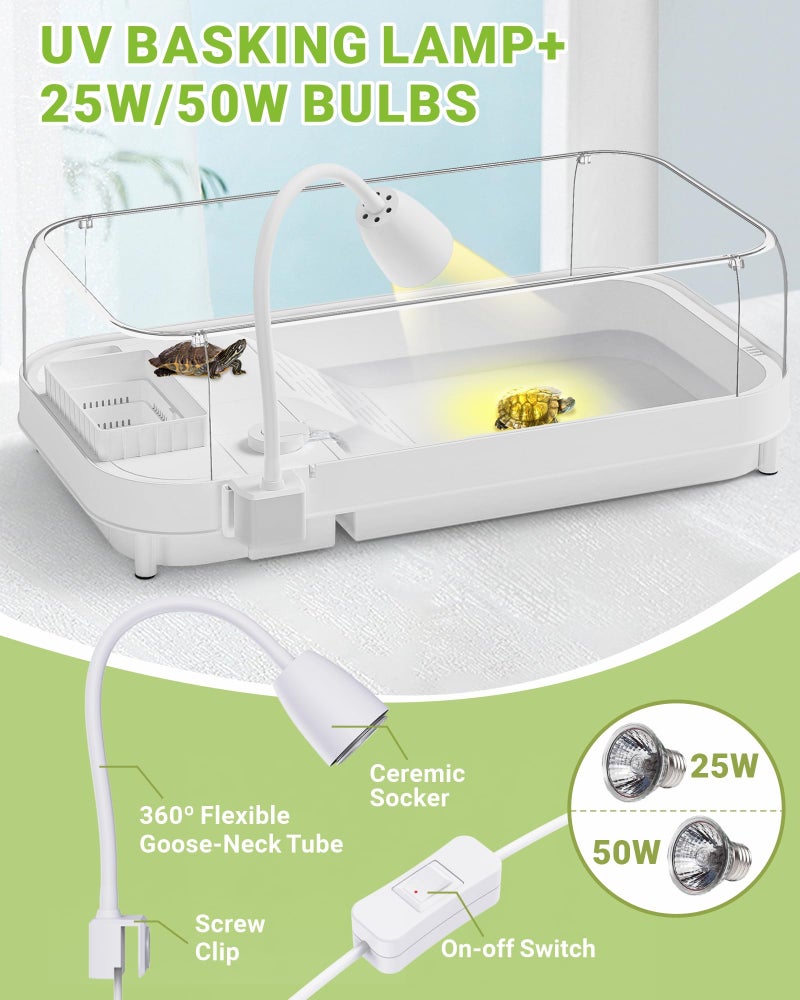 Moonorange Large Turtle Tank Kit (Tank+Lamp+Filter), Acrylic Turtle Tank Starter Kit with Heightened and Curved Fences, Bottom Drainage, Multi-Function Areas - Image 4