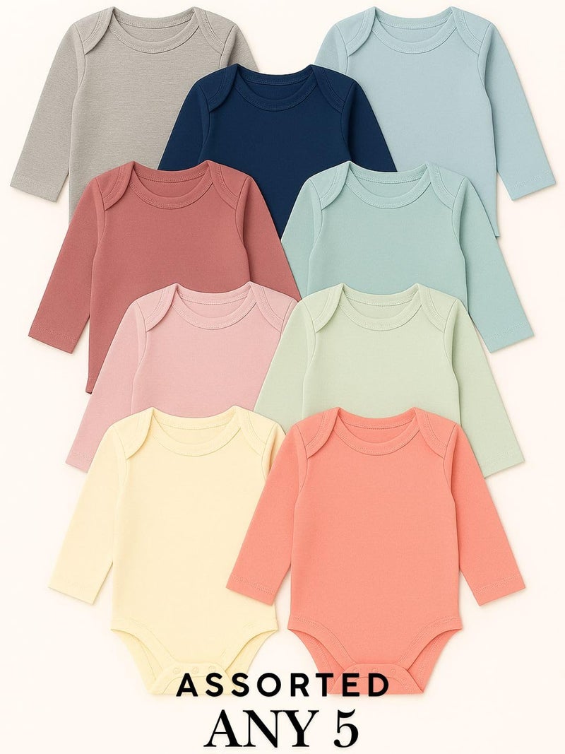 TuddyBuddy 100% Cotton Romper/Bodysuit for Baby Boys - Pack of 5 Assorted (Multicolor Solids, 0 Months-3 Months) - Image 3