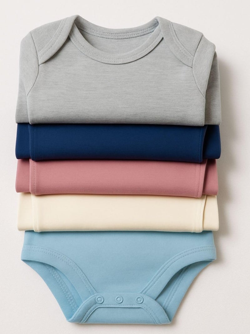 TuddyBuddy 100% Cotton Romper/Bodysuit for Baby Boys - Pack of 5 Assorted (Multicolor Solids, 0 Months-3 Months) - Image 2