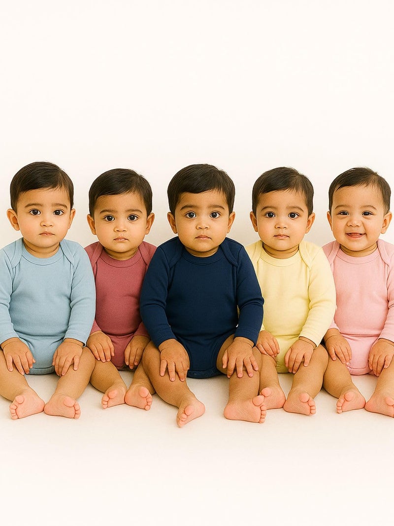 TuddyBuddy 100% Cotton Romper/Bodysuit for Baby Boys - Pack of 5 Assorted (Multicolor Solids, 0 Months-3 Months) - Image 5