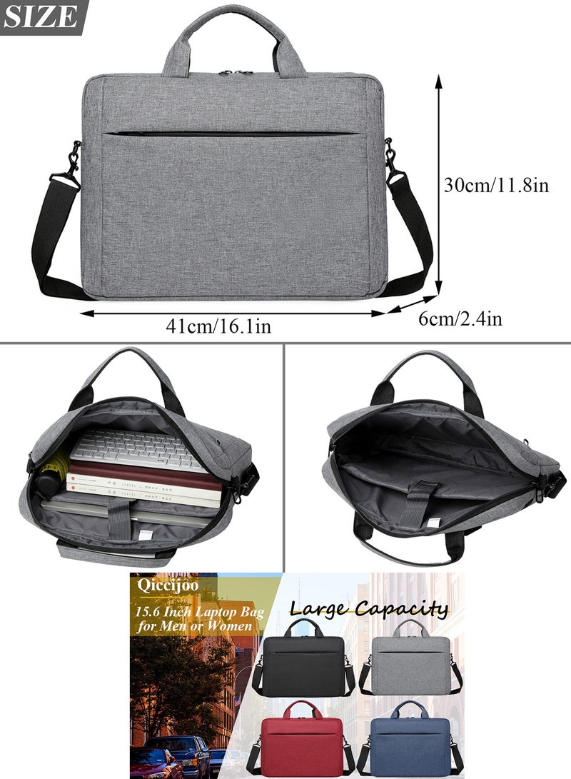 Qiccijoo Laptop Bag Computer Cases 15.6 Inch Briefcase for Men Women Laptop Case Shoulder Bag with Strap Computer Bag Messenger Bag for Travel/Business(Grey) - Image 2