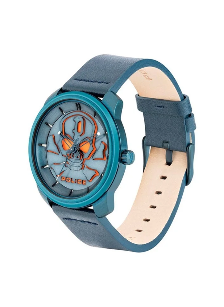 POLICE Men's Men's Bleder Round Shape Leather Band Analog Wrist Watch 42 mm - Grey