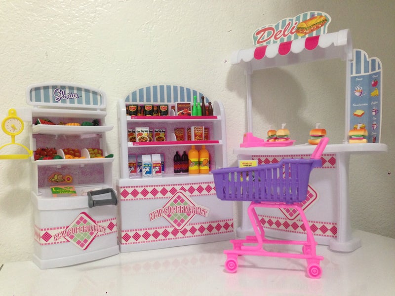 YMCtoys My Fancy Life Dollhouse Furniture, Mini Supermarket Playset with Shopping Cart, Shelves and Accessories - Image 3