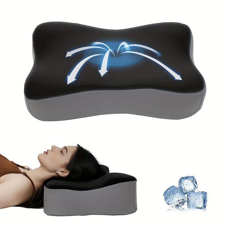 Black Double Sided Neck Support Pillow Cooling Breathable Machine Washable for Side and Back Sleepers Dorm Home Office Versatile Pillow - Image 1