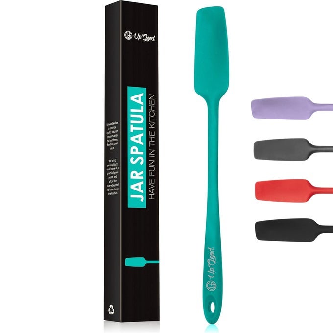 SILICONE JAR SPATULA 600F HEAT RESISTANT NONSTICK RUBBER SCRAPER PERFECT FOR JARS SMOOTHIES BLENDERS ONE PIECE UTENSILS DURABLE KITCHEN COOKWARE PROFESSIONAL SPATULAS TEAL