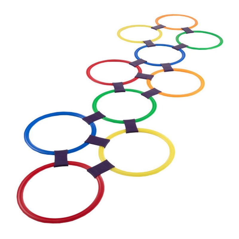 HEY! PLAY! Hopscotch Rings Game - Ten 11-Inch Plastic Rings and 15 Connectors for Indoor and Outdoor Use - Play Set for Girls and Boys (Multicolored) - Image 1