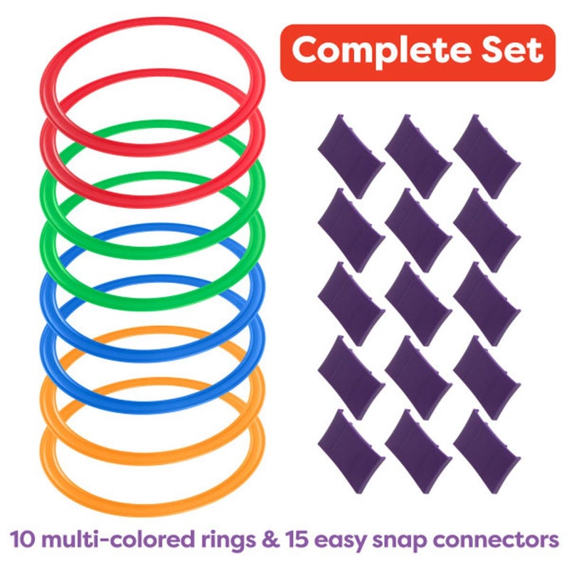 HEY! PLAY! Hopscotch Rings Game - Ten 11-Inch Plastic Rings and 15 Connectors for Indoor and Outdoor Use - Play Set for Girls and Boys (Multicolored) - Image 2