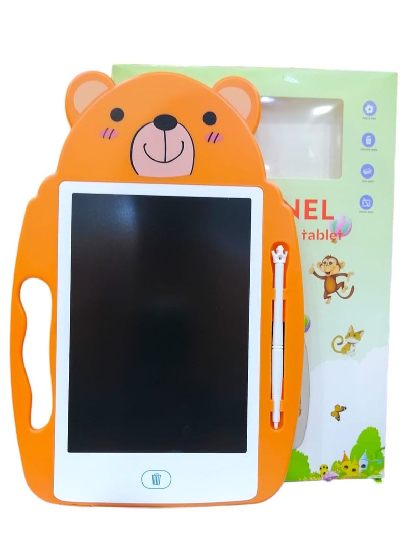 LCD Ergonomic Pressure Sensitive  Writing Tablet for Kids with Bear Shape Pen 9 Inch Orange  - Image 1