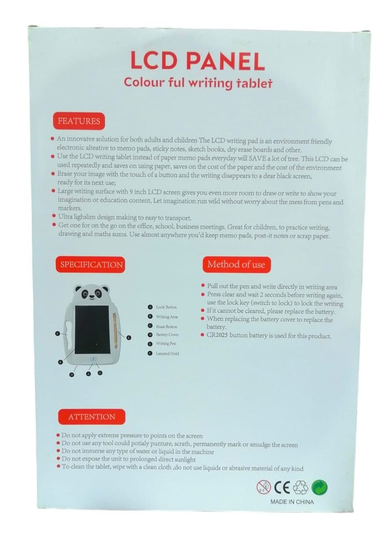 LCD Ergonomic Pressure Sensitive  Writing Tablet for Kids with Bear Shape Pen 9 Inch Orange  - Image 2