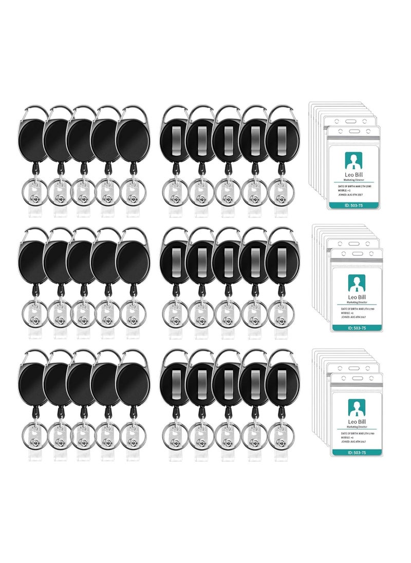 SYOSI ID Badge Holder with Clip Retractable Heavy Duty with Waterproof Vertical Lanyard and Carabiner Badge Reel with Key Ring for Card Holder Keychain 30 Pcs  - Image 1