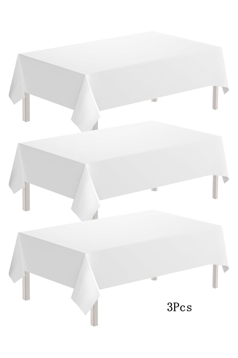 DELGREEN 3 Pcs Disposable Table Cloth , 137 x 274cm Table Cloths for Parties, Decorative Tablecloths for Rectangle Tables, White Plastic Table Cover, Leakproof and Sturdy - Image 1