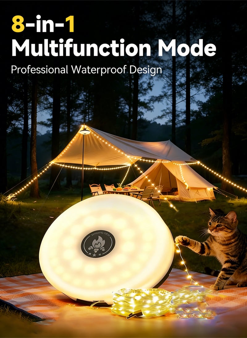 Bukela Rechargeable 8 Modes Camping Light Camping String Lights, 10M 8 in 1 Outdoor Professional Waterproof Sandstorm-proof Portable String Light with 2000mah Tent Decoration Fairy Lights Warm for Camping Enthusiast - Image 1