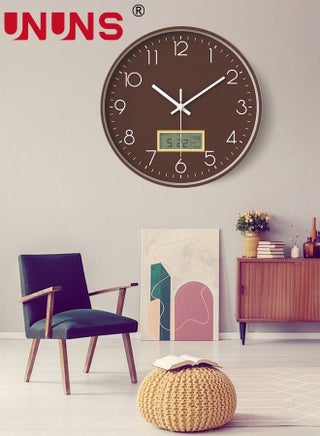 Quartz Wall Clock,12Inch Decorative Modern Mute Wall Clock Date Display,Brown - view 4
