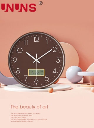 Quartz Wall Clock,12Inch Decorative Modern Mute Wall Clock Date Display,Brown - view 2