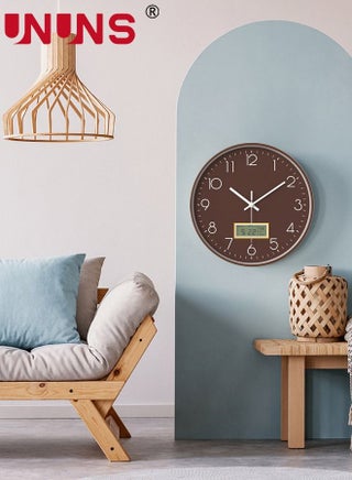 Quartz Wall Clock,12Inch Decorative Modern Mute Wall Clock Date Display,Brown - view 3