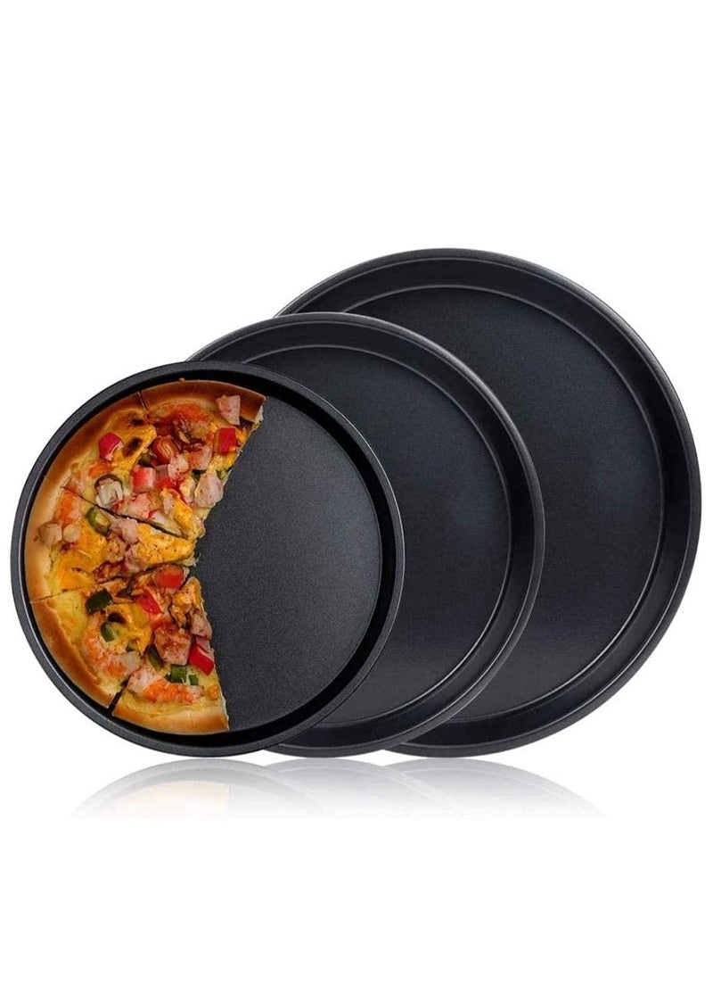 Black Olive Pizza Baking Tray | Carbon Steel Non-Stick Bakeware | Round Shape Plate | Cake Pizza Pan Baking Mould Used in Microwave Oven, OTG | Baking Tool | Black - Image 1