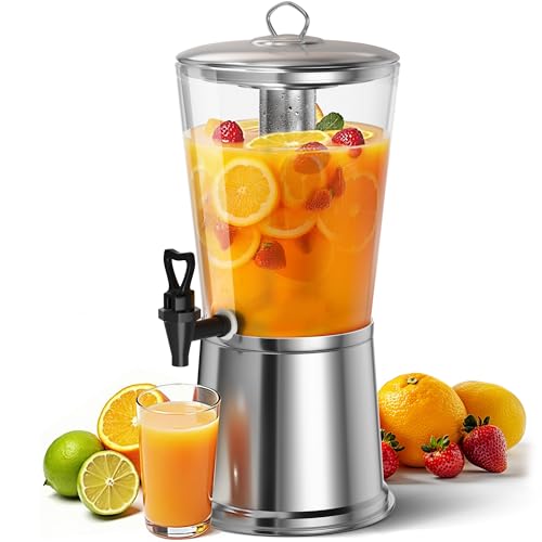 WantJoin Beverage Dispenser With Stand Drink Dispenser for Party Stainless Steel Water Dispenser with Ice Core Spigot Drink Jar Jug For Home Parties Lemonade Clear Acrylic 2GALLONS 8 Liters