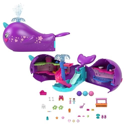 Polly Pocket Toy Boat Playset with 2 Dolls, Surprise Accessories & Water Play, Sparkle Cove Adventure Narwhal Boat - Image 1