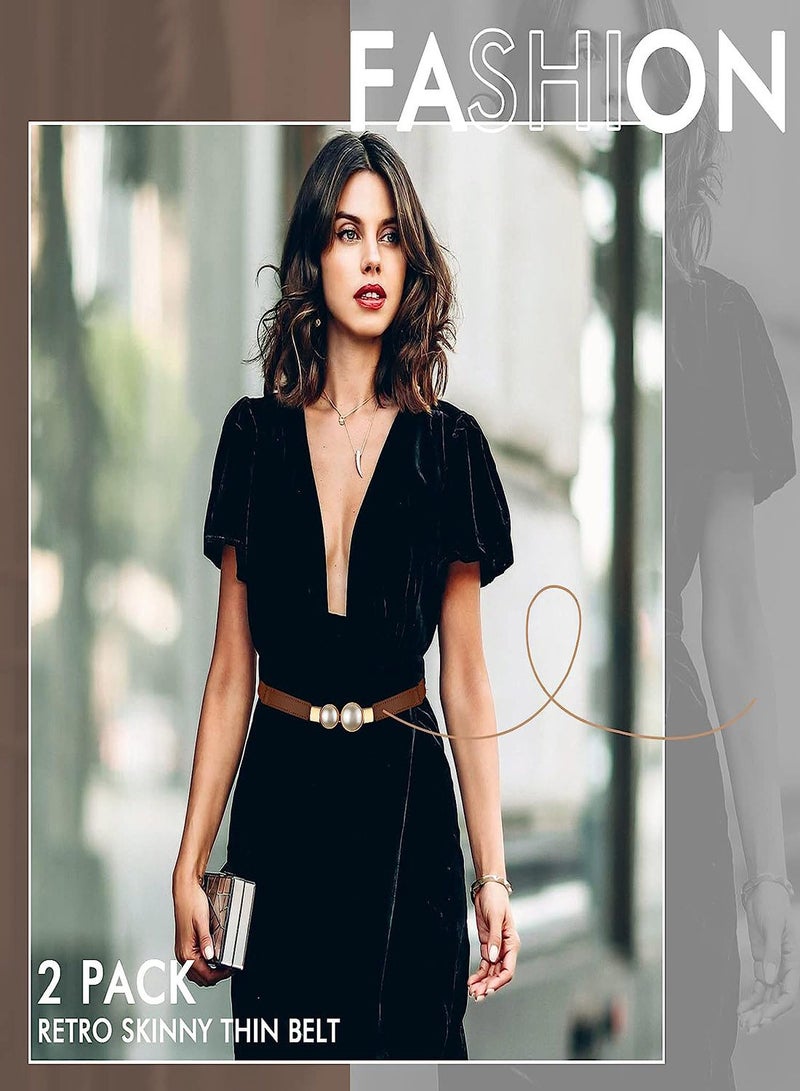 SYOSI حزام خصر مرن رفيع للنساء، حزام لؤلؤي مرن أنيق للسيدات، حزام رفيع للفساتين، قطعتان من حزام مطاطي بسيط وأنيق، حزام مرن مبتكر بإبزيم لؤلؤي - Image 5