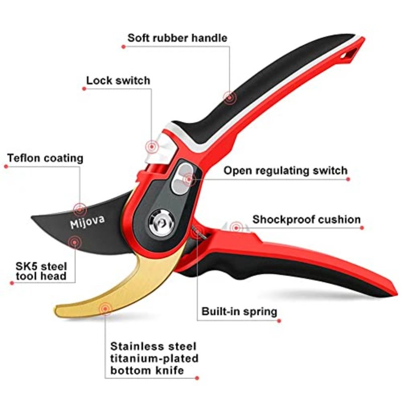 Garden Shears, Pruning Shears for Gardening Heavy Duty with Rust Proof Stainless Steel Blades, Best Bypass Pruner scissors, secateurs - Professional Gardening Hand Tools - Image 2