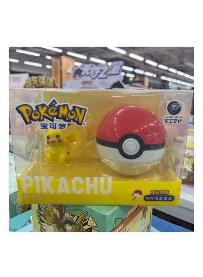 بوكيمون بيكاتشو مع كرة البوكيمون مجسم مشهد ثلاثي الأبعاد، لعبة عرض قابلة للاقتناء - Image 1