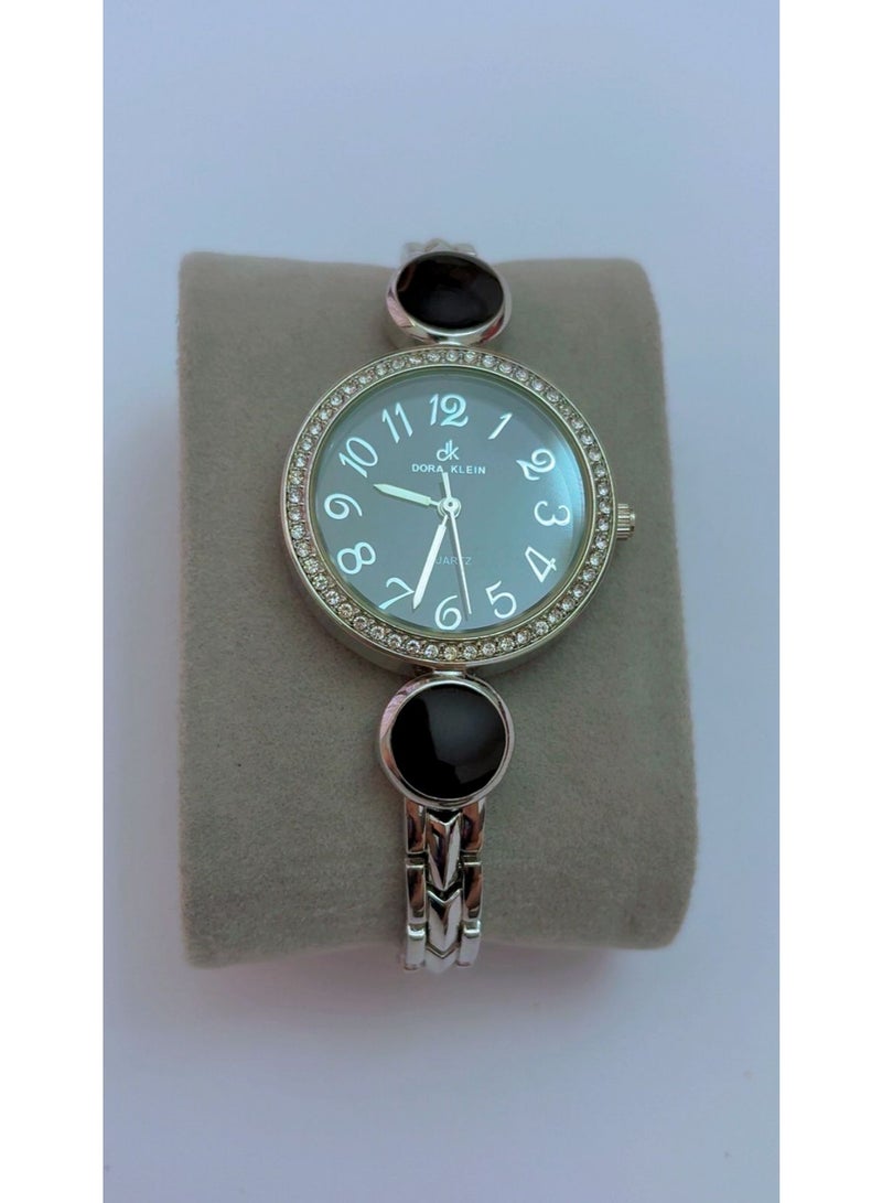 DK Dora Klein Elegant Analogue Women Watch Crystal Studded Bezel With Sleek Stainless Steel Chain Strap Brand New Luxury Fashion Wristwatch For Girls - DK-7530-K - Image 1