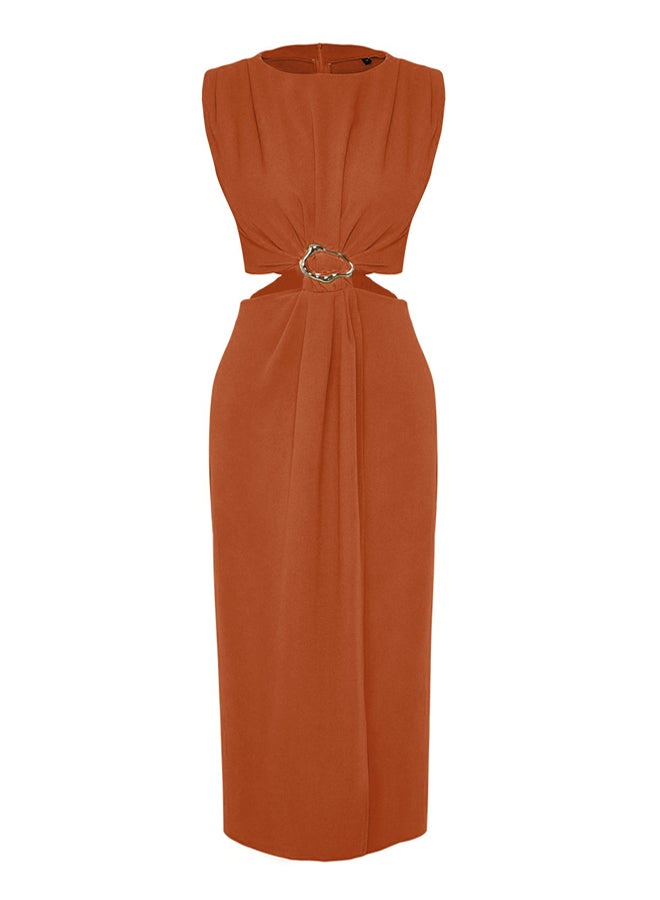 trendyol Maxi Woven Crepe Dress with Tile A Cut Cut Out and Accessory Detail - Image 5