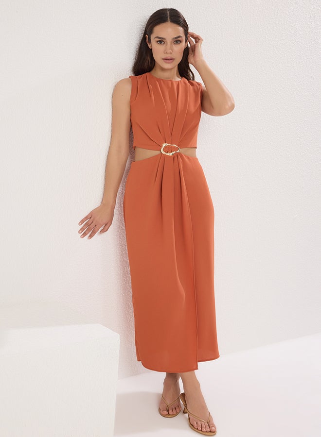 trendyol Maxi Woven Crepe Dress with Tile A Cut Cut Out and Accessory Detail - Image 1
