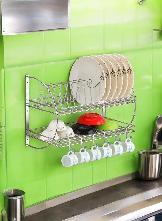 Gladnes Stainless Steel Wall Mounted 2-Tier Kitchen Dish Rack – Multipurpose Plate, Cup, Cutlery & Utensils Drainer Shelf – Rust-Resistant, Space-Saving Storage Organizer - Image 2