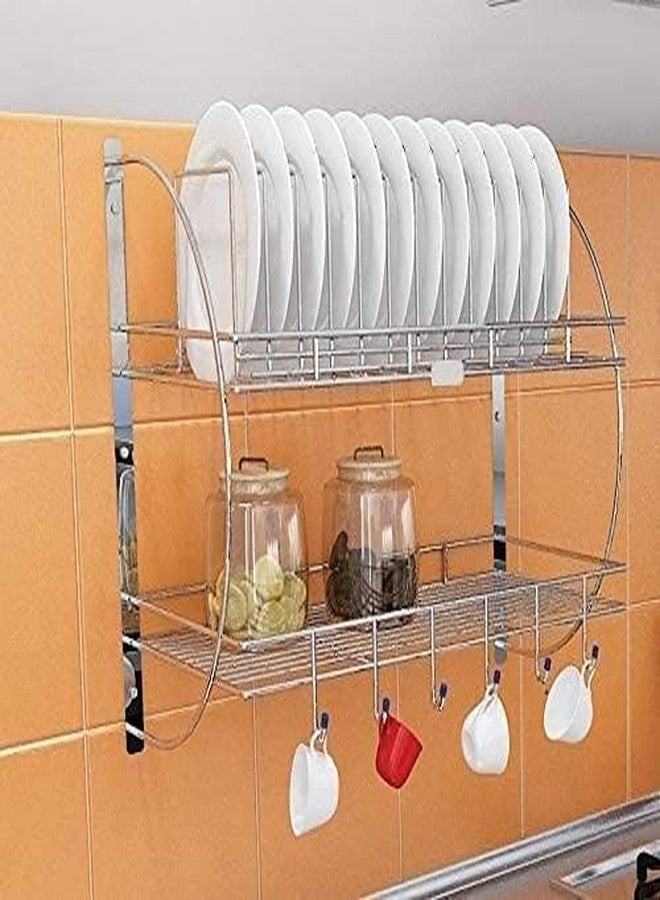 Gladnes Stainless Steel Wall Mounted 2-Tier Kitchen Dish Rack – Multipurpose Plate, Cup, Cutlery & Utensils Drainer Shelf – Rust-Resistant, Space-Saving Storage Organizer - Image 1