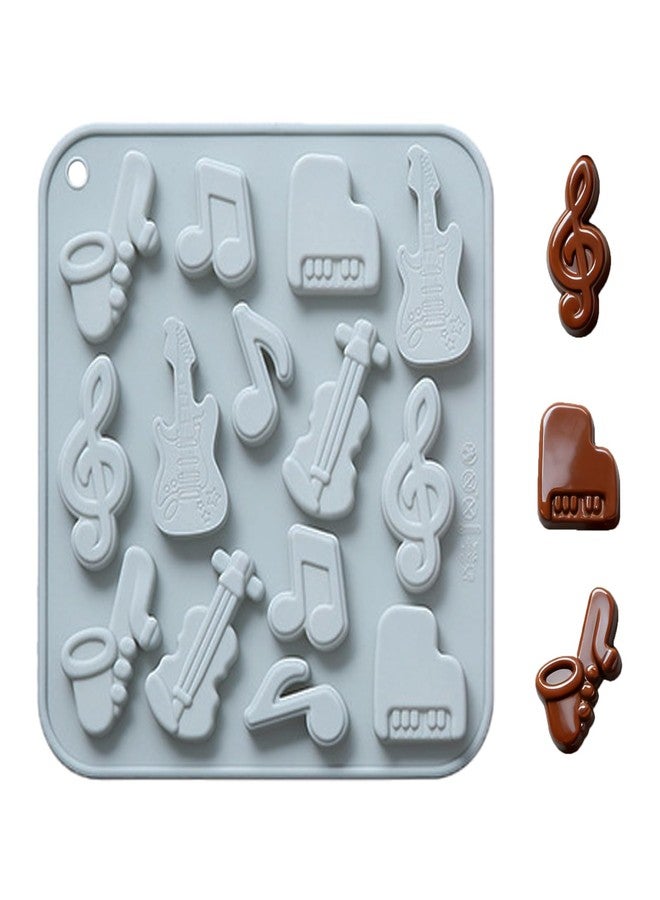 Vrthske 14 Cavity Silicone Musical Instrument Theme Molds with Music Note Bass Guitar Piano Saxophone for Chocolate, Candy, Cookie, Ice Cube, Cake Decoration, Resin - Image 1