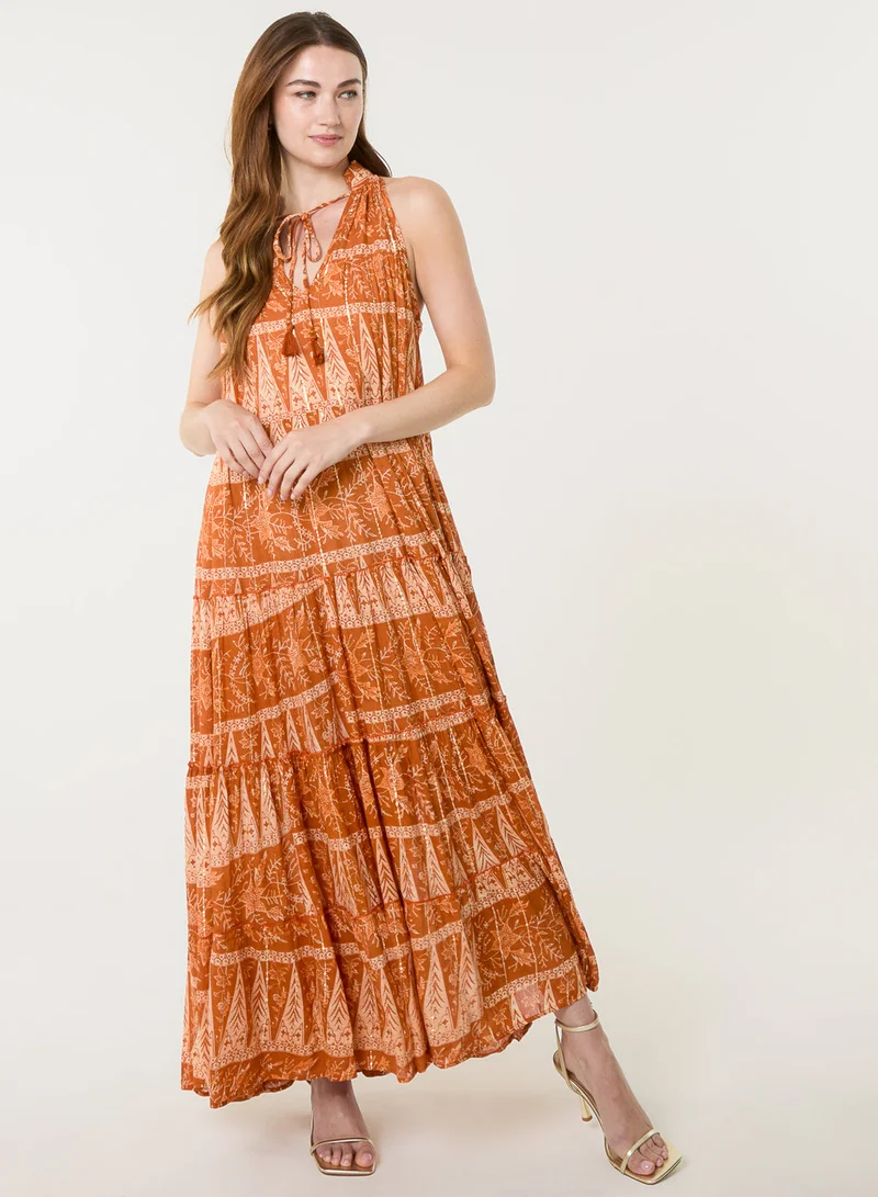 Blue Vanilla Tie Neck Maxi Dress