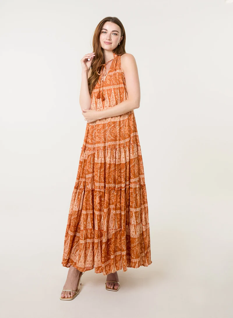 Blue Vanilla Tie Neck Maxi Dress