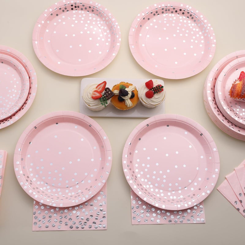 Boocikey 150PCS Pink Plates and Napkins Party Supplies, Pink Paper Plates Disposable Serve 50 Guests, for Party Birthday Wedding Baby Showers Valentines Day - Image 5