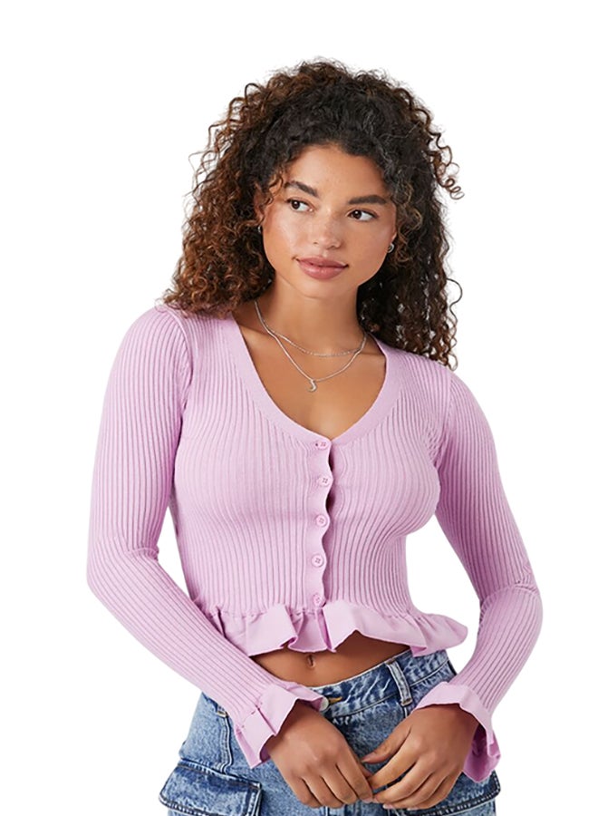 FOREVER 21 Ruffle-Trim Cropped Cardigan Sweater - Image 1