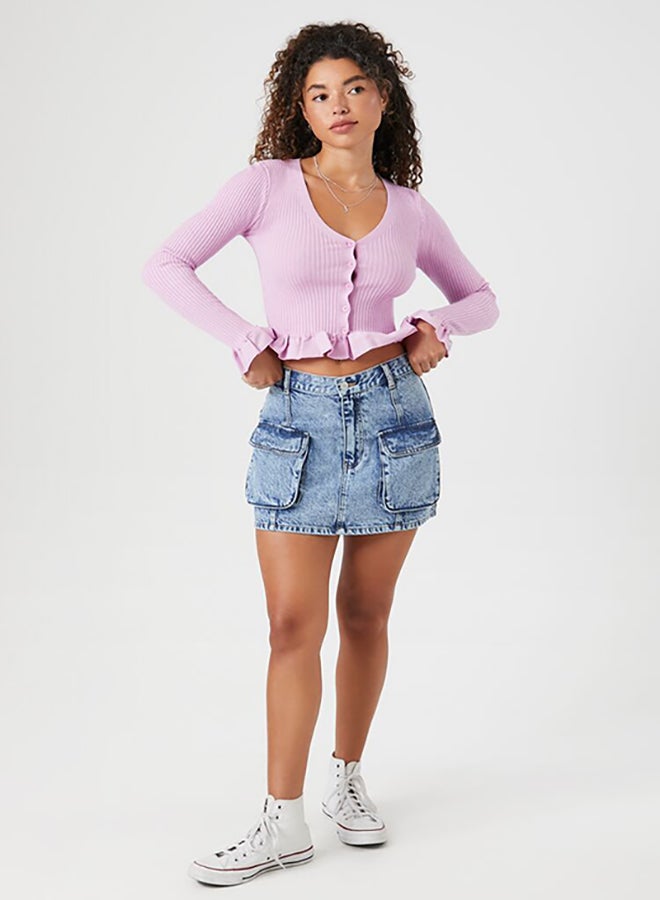FOREVER 21 Ruffle-Trim Cropped Cardigan Sweater - Image 4