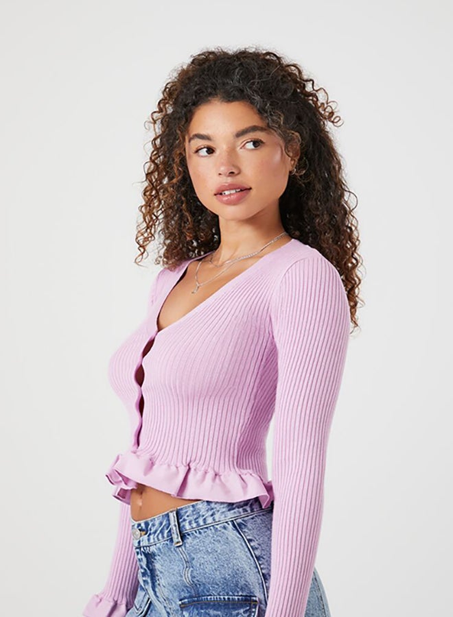 FOREVER 21 Ruffle-Trim Cropped Cardigan Sweater - Image 2