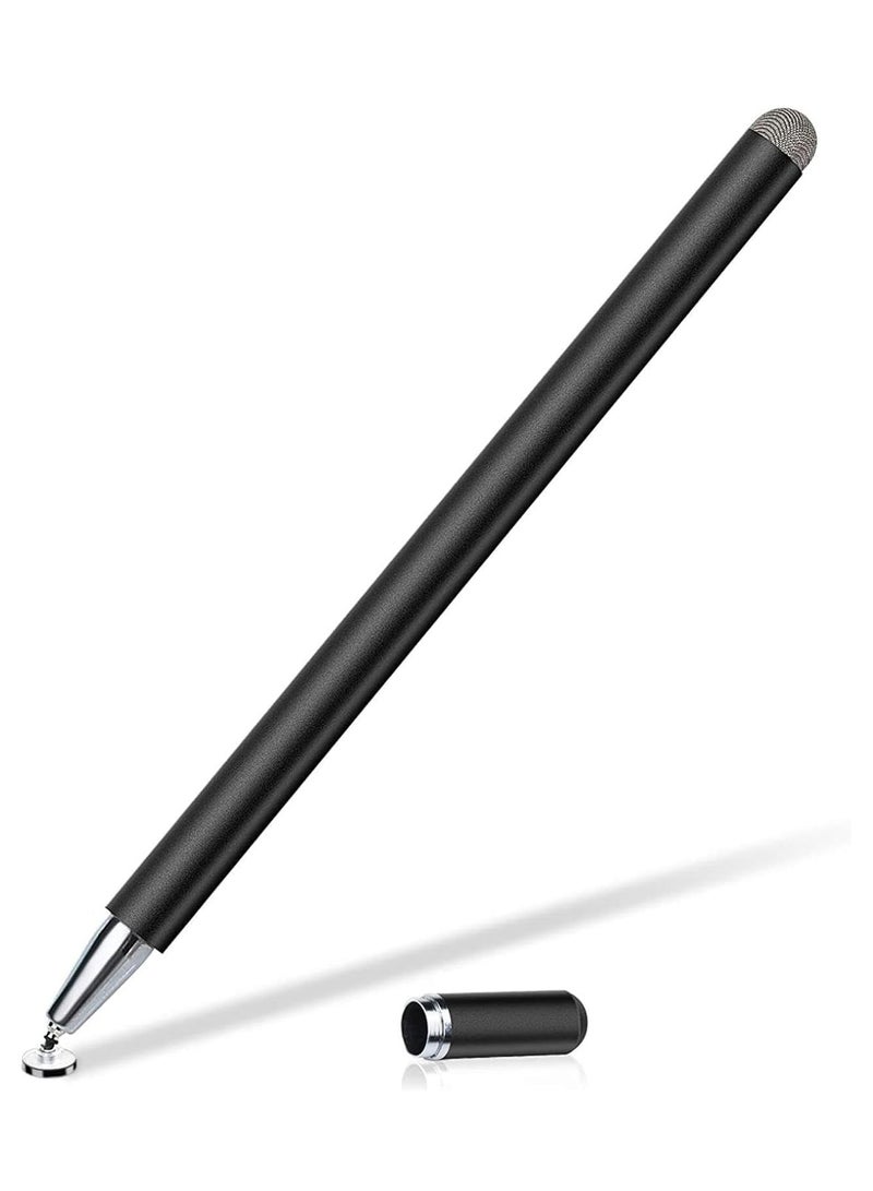 2-in-1 Stylus Pen, Fine Point Disc and Fiber Tips, Universal Capacitive Touch Screen Compatible, Black and White, Aluminium Body (Black)  - Image 1