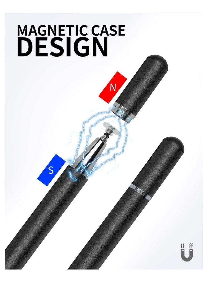 2-in-1 Stylus Pen, Fine Point Disc and Fiber Tips, Universal Capacitive Touch Screen Compatible, Black and White, Aluminium Body (Black)  - Image 2