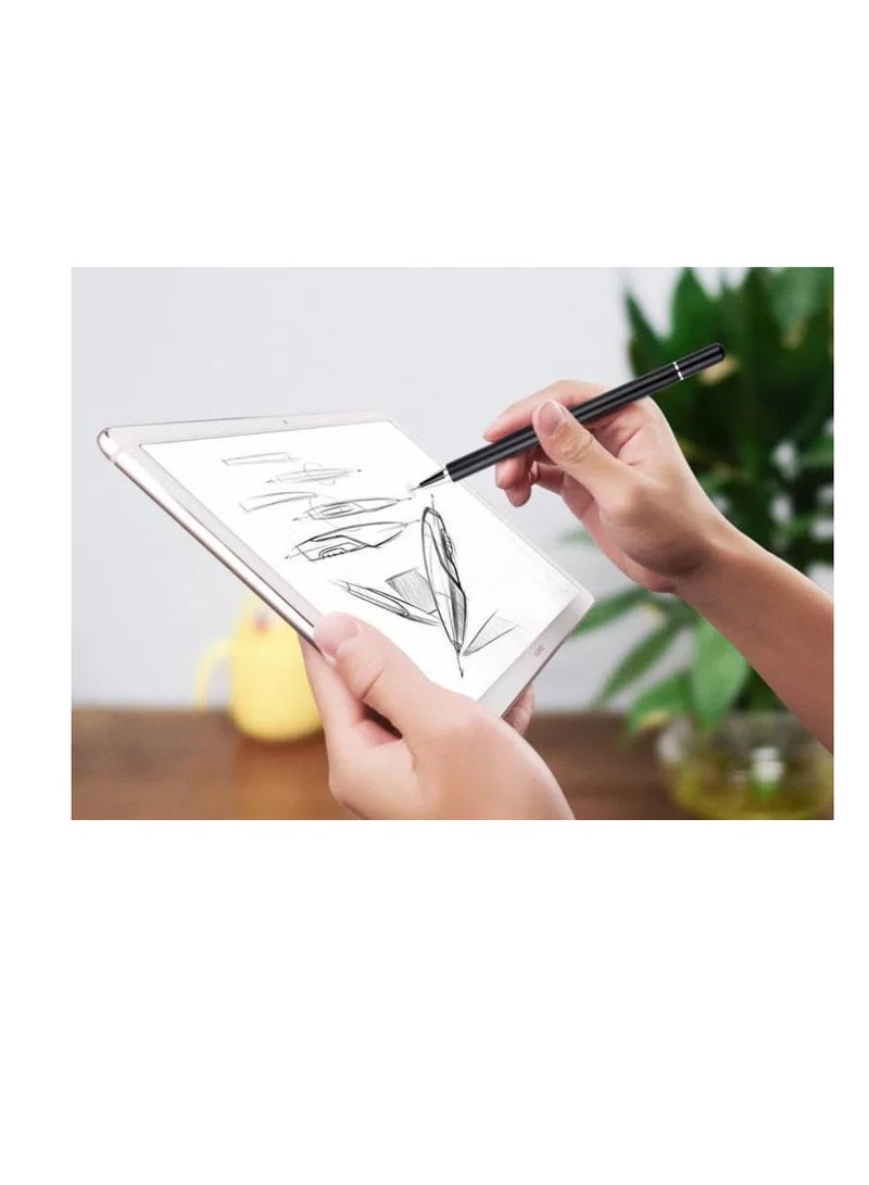 2-in-1 Stylus Pen, Fine Point Disc and Fiber Tips, Universal Capacitive Touch Screen Compatible, Black and White, Aluminium Body (Black)  - Image 3
