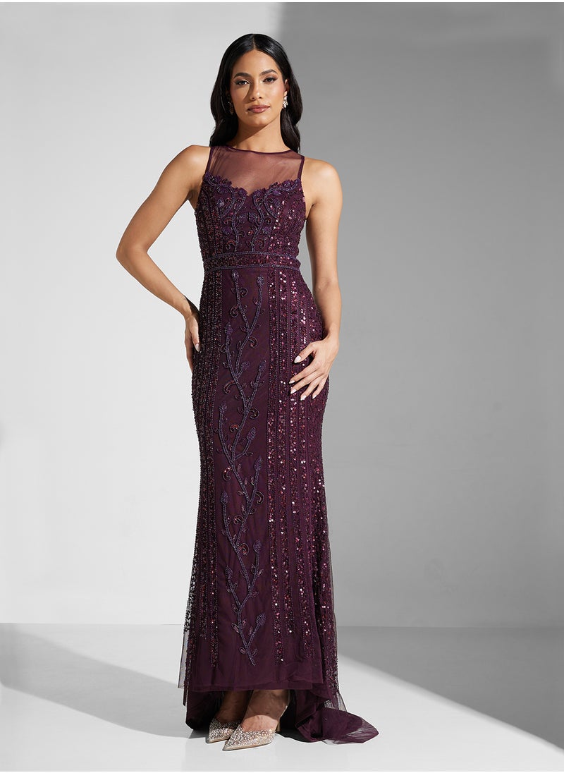Namshi x Mesh Back Cutout Detail Embellished Dress  - Image 5