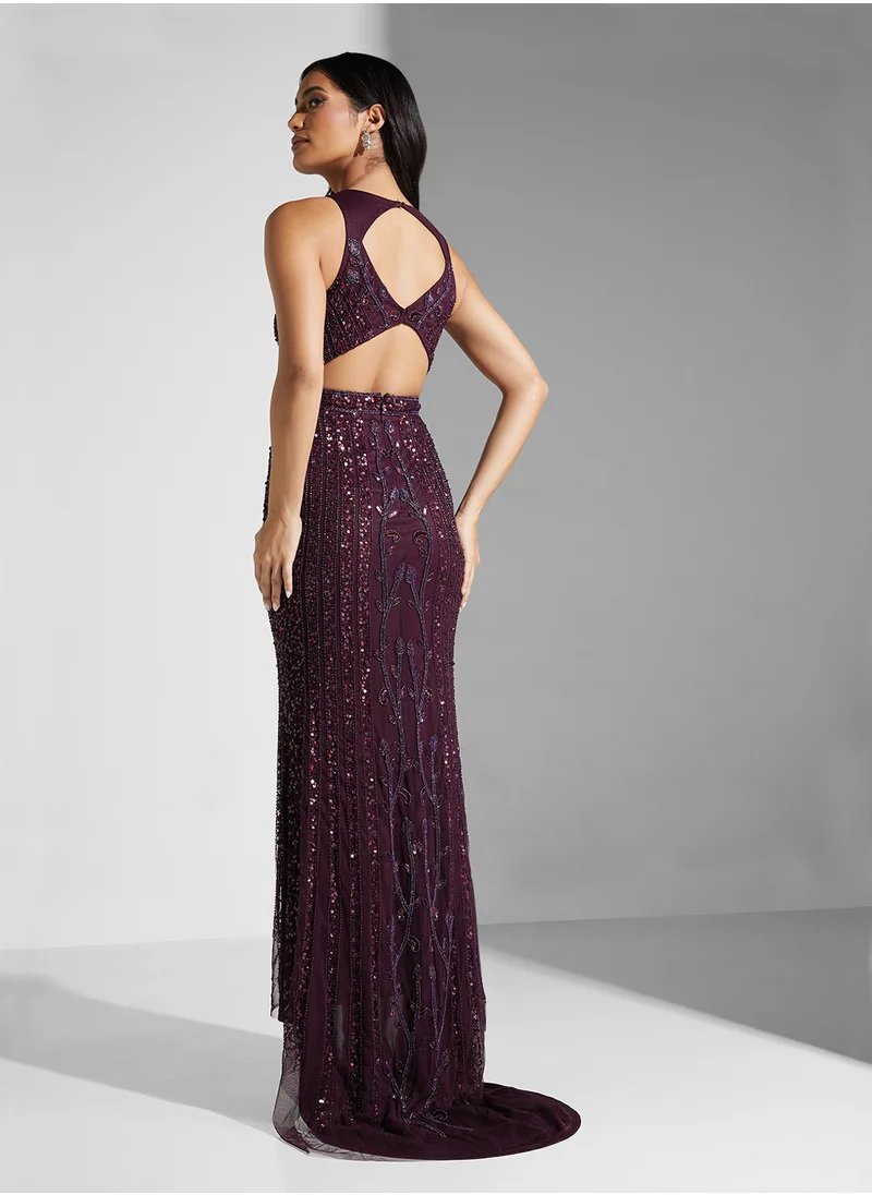 Namshi x Mesh Back Cutout Detail Embellished Dress