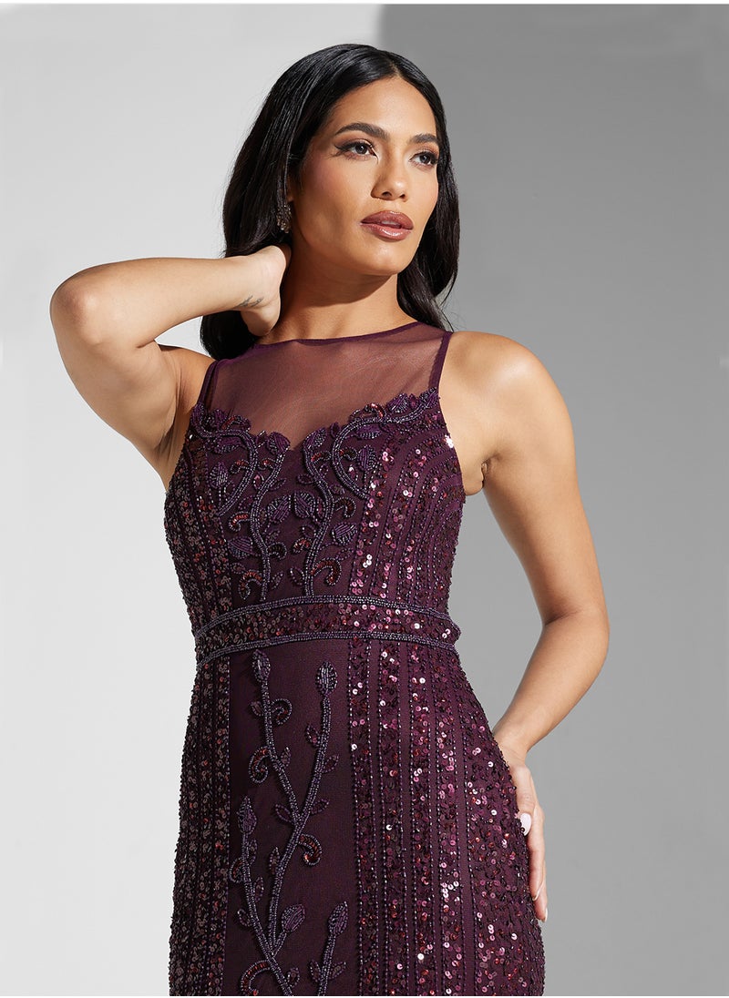 Namshi x Mesh Back Cutout Detail Embellished Dress  - Image 3
